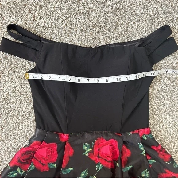 Blondie Nites Split Sleeve Printed Charmeuse Fit Flare Dress Formal Rose Vintage - Picture 9 of 10